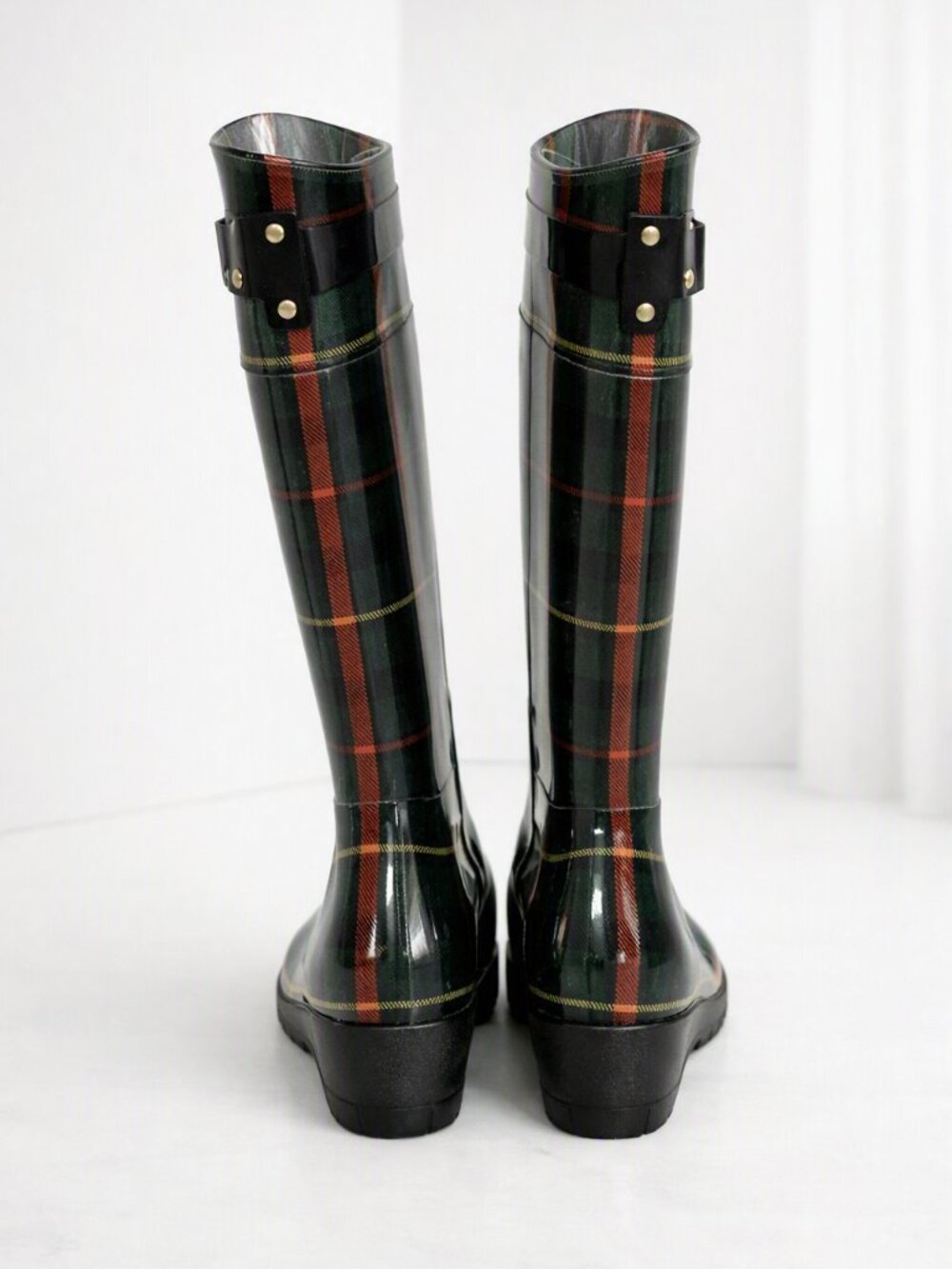 Ralph Lauren Plaid Rain Boots Size 8 B | Tall Tartan | Preppy Fall Style - Picture 3 of 3